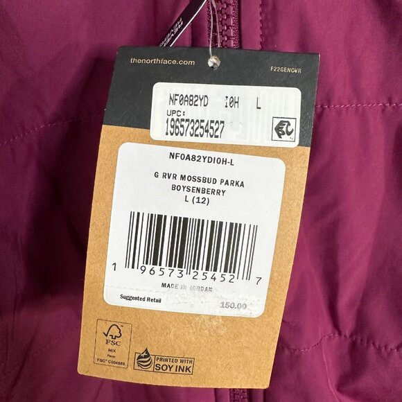 The North Face Kids Mossbud Reversible Parka Hooded Jacket Large 12 New $150 - Picture 12 of 17